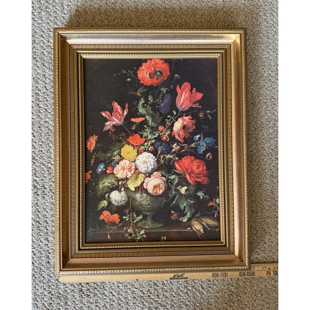 Vintage Framed Floral Still Life Print Gold Wood Frame Dutch Flemish Flowers Art - Picture 5 of 5